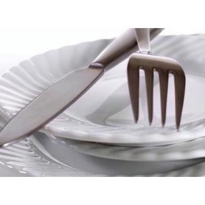 Bord - vork - mes en servet (wij doen de afwas)